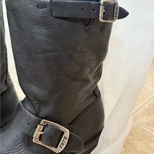 Frye Women Veronica Black Leather Harness Riding Motorcycle Boot